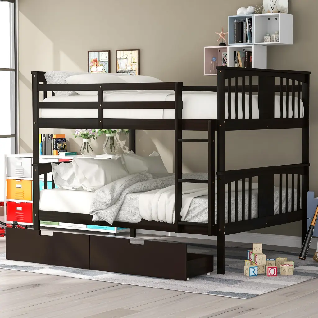 Full Over Full Bunk Bed Drawers And Ladder Bedroom Guest Room lucky furniture