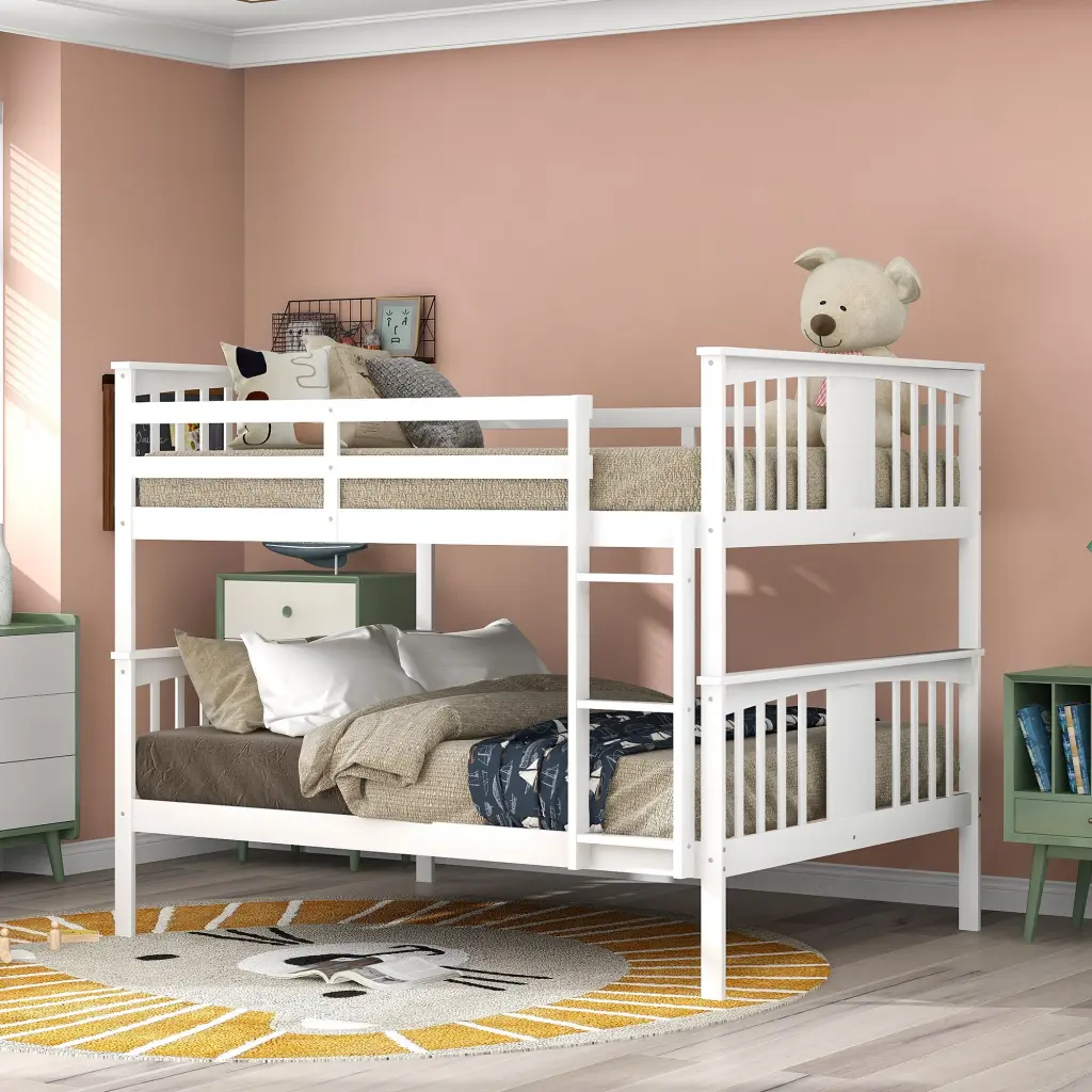 Full Over Full Bunk Bed Ladder Bedroom Guest Room Furniture lucky furniture
