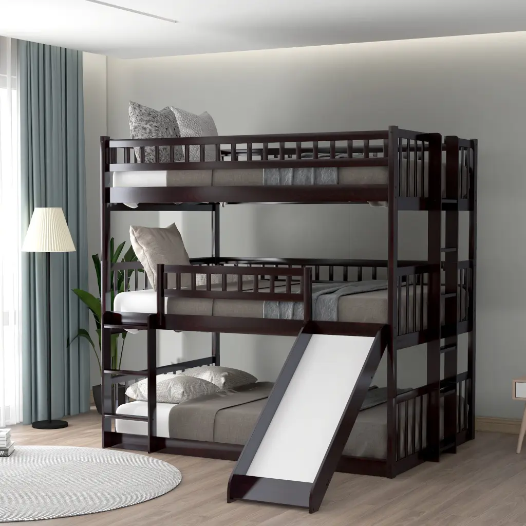 Full Over Full Over Full Triple Bed Constructed Ladder and Slide lucky furniture