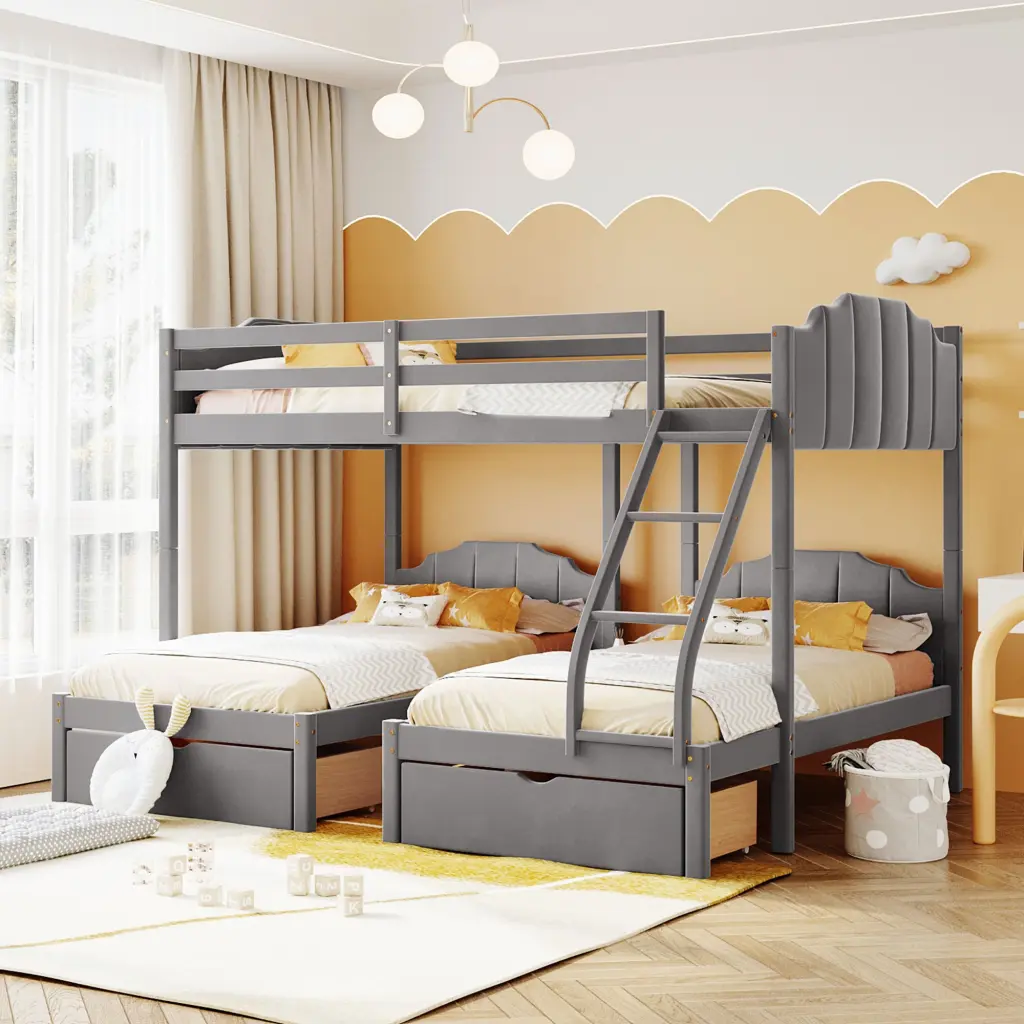 Full Over Twin Twin Bunk Bed Velvet Triple Bunk Bed Drawers lucky furniture