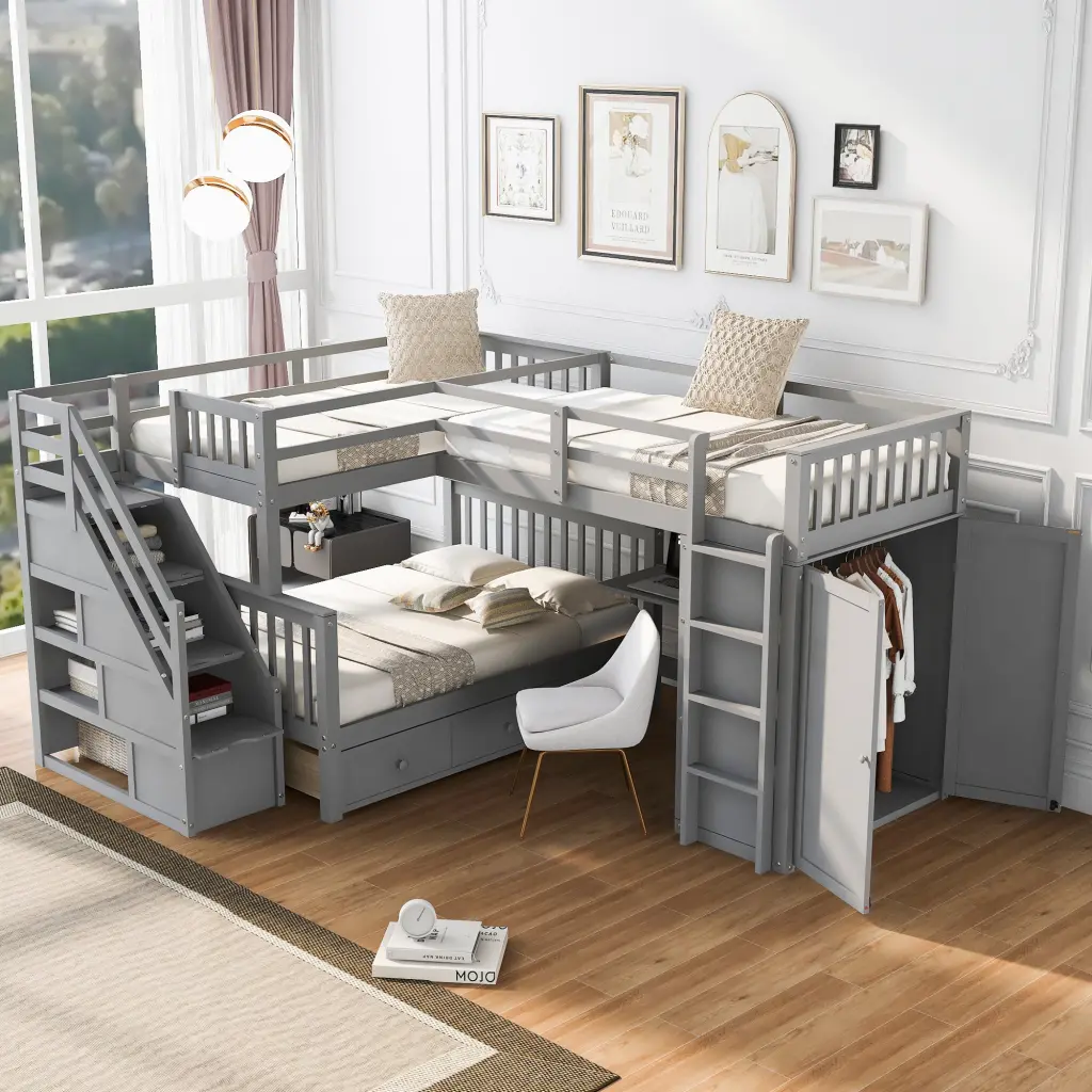 Twin Over Full Bunk Bed 3 Drawers and Travel-Friendly Desk lucky furniture