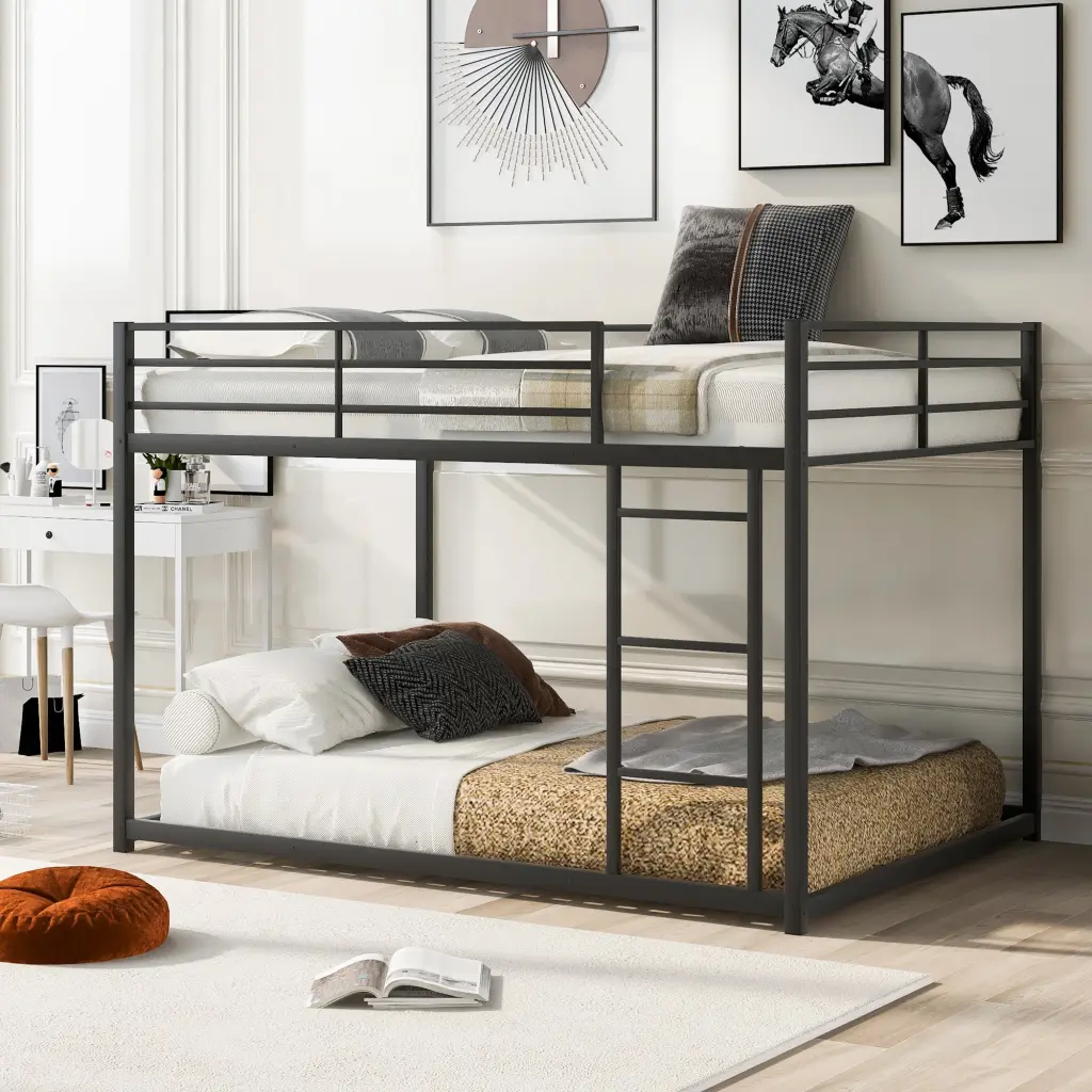 Full Over Full Metal Bunk Bed Ladder, Low Bunk Bed Black wm store