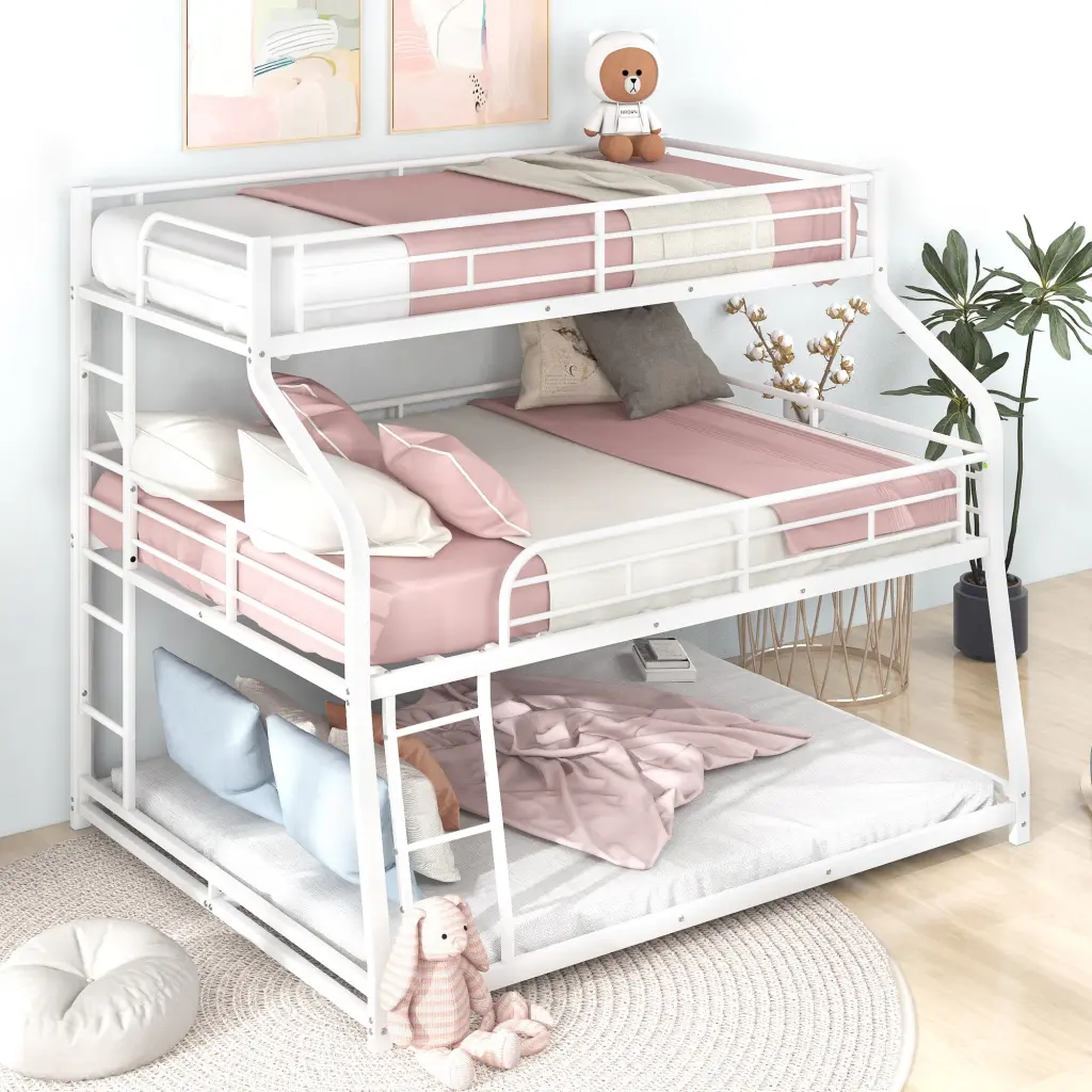 Twin Xl Full Xl Queen Triple Bunk Bed Long And Short Ladder wm store