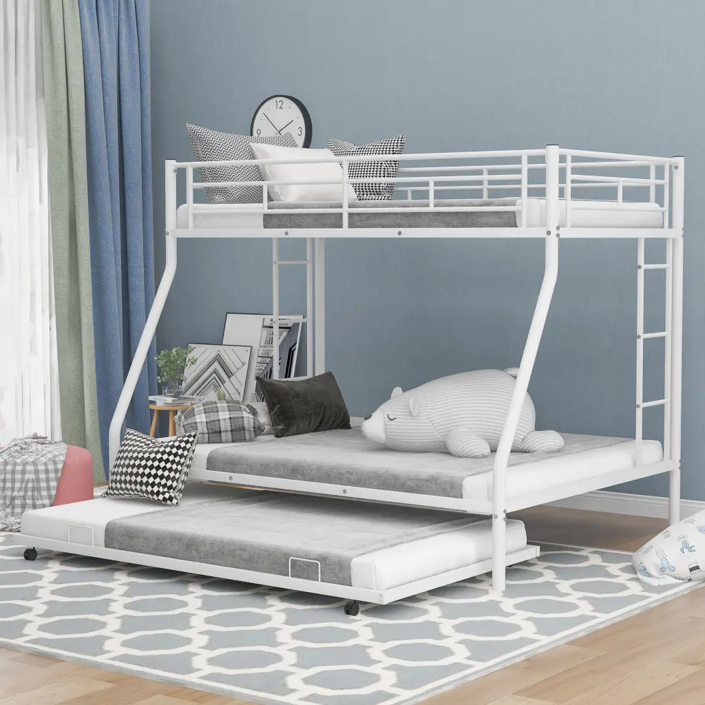 Twin Over Full Bed Robust Steel Frame Bunk Bed Twin Size Trundle wm store