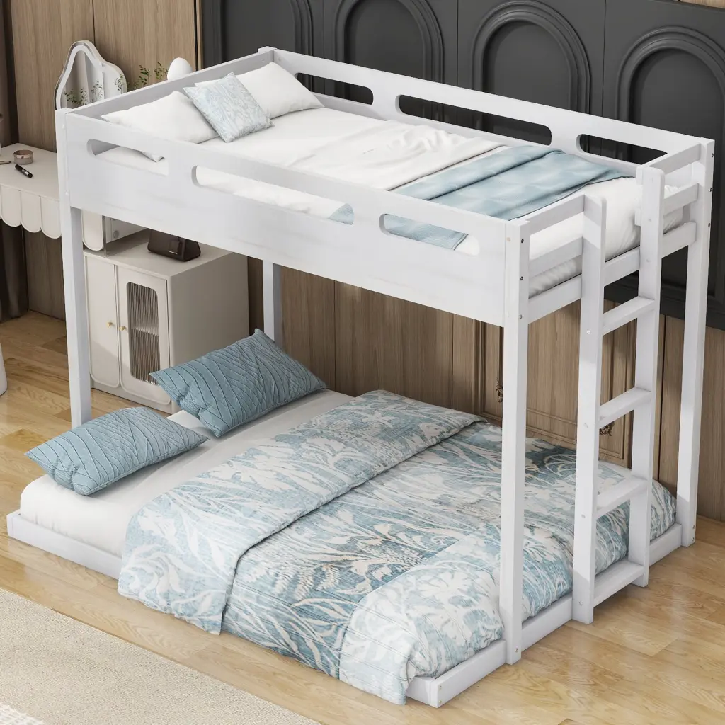 Twin Over Full Bunk Bed Ladder White Solid Wood wm store