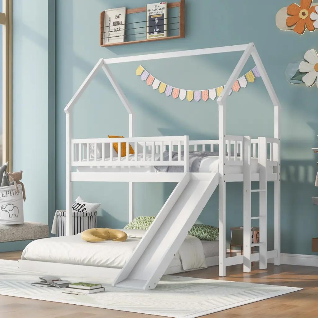 Twin Over Full Bunk Bed Slide Ladder and Storage Drawers wm store