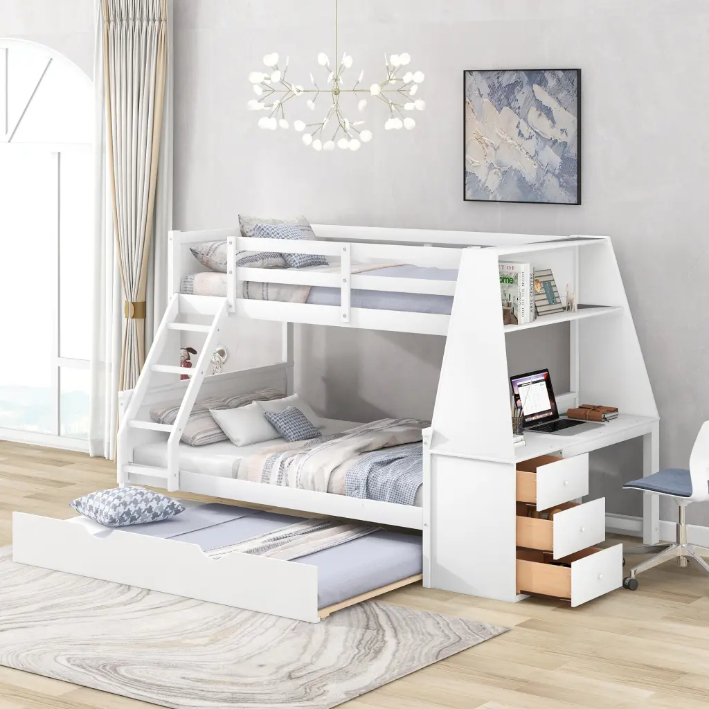 Twin Over Full Bunk Bed Trundle And Desk Three Storage Options wm store