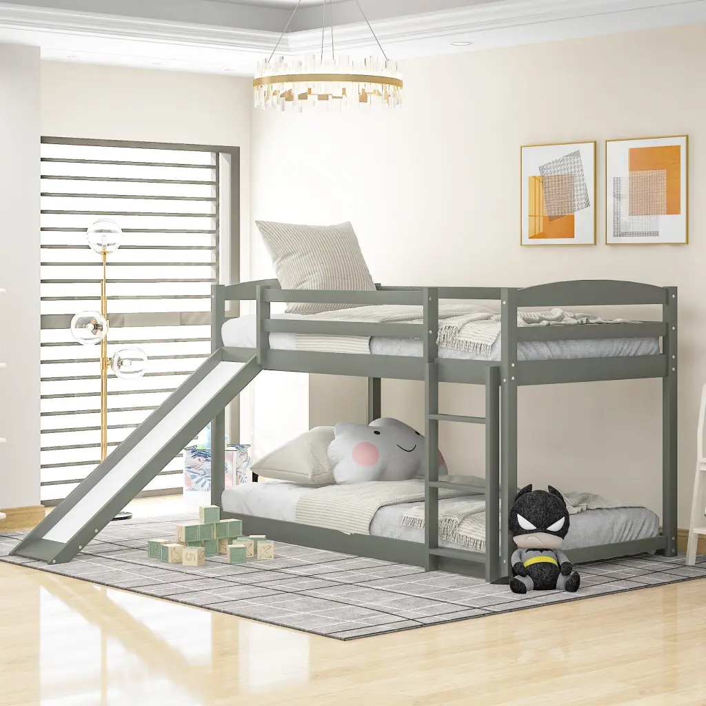 Twin Over Twin Bunk Bed Convertible Slide And Ladder - Space Saving Kids Bed wm store
