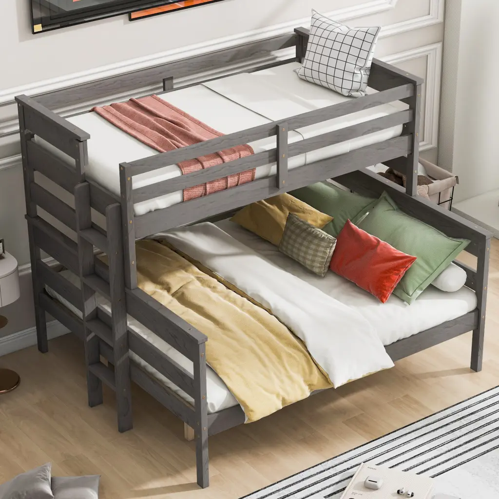 Wood Twin XL Over Queen Bunk Bed Ladder Gray Twin XL Box Spring wm store