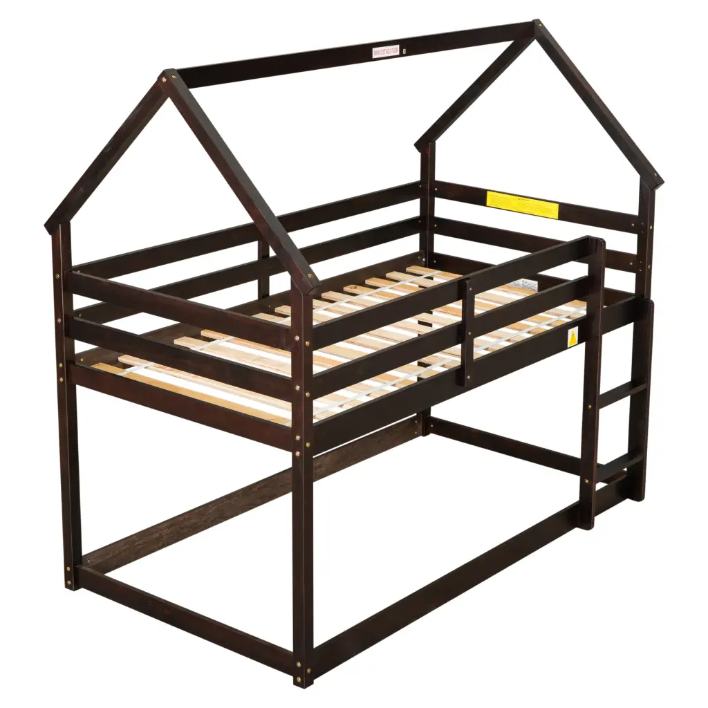 Twin Over Twin Loft Bed Roof Design Safety Guardrail and Ladder inspirit