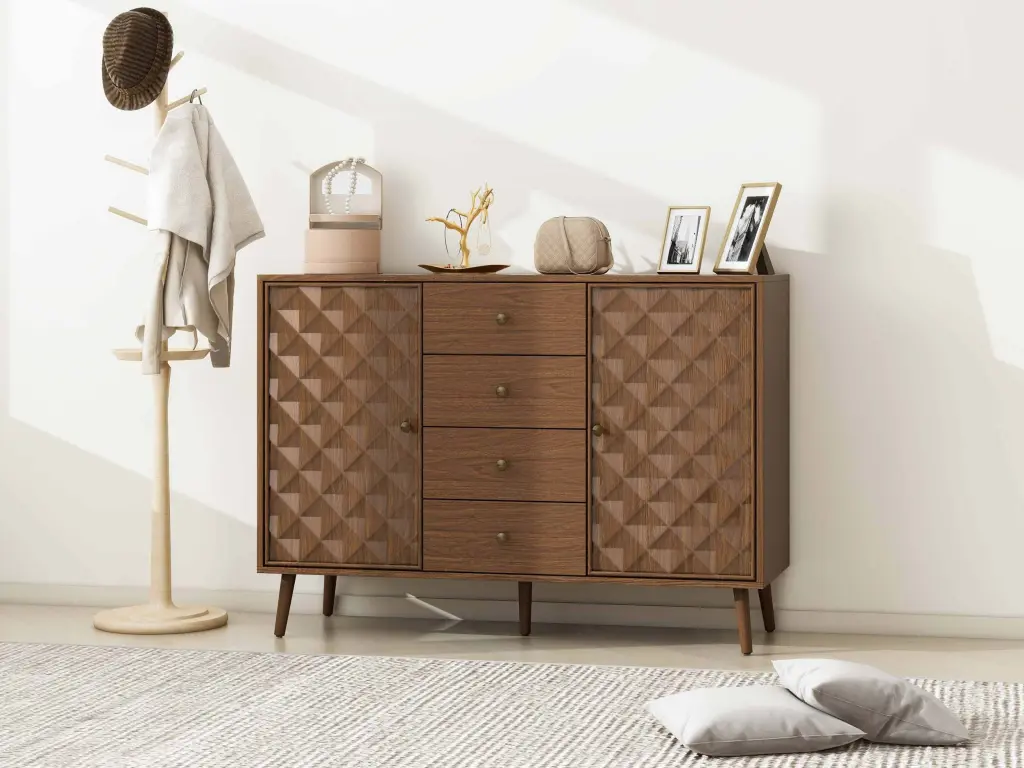 2 Door 4 Drawer Cabinet Bedroom Living Room Study Walnut Finish rnb