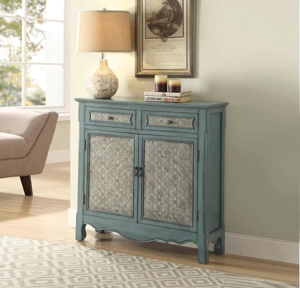 Antique Blue 2 Door Console Cabinet 2 Drawers Freestanding furniture max