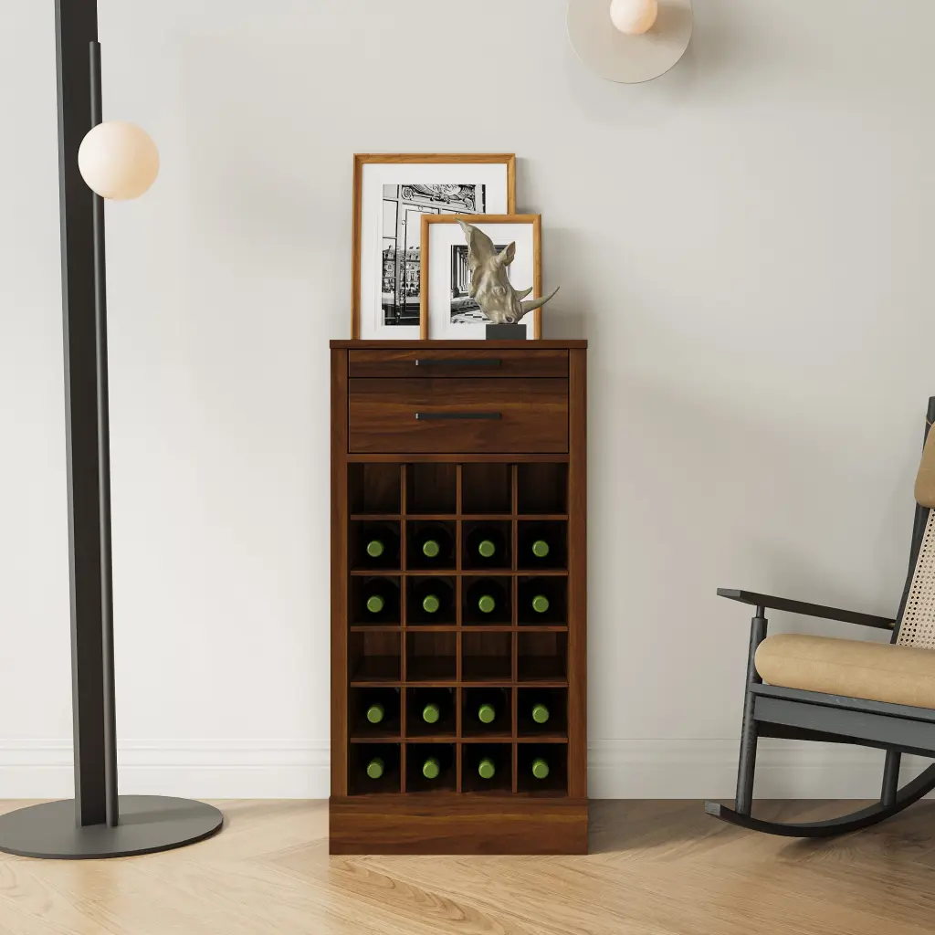 Brown Walnut Modular 24 Wine Bar Cabinet Buffet Storage shouguang simaite trade co.ltd