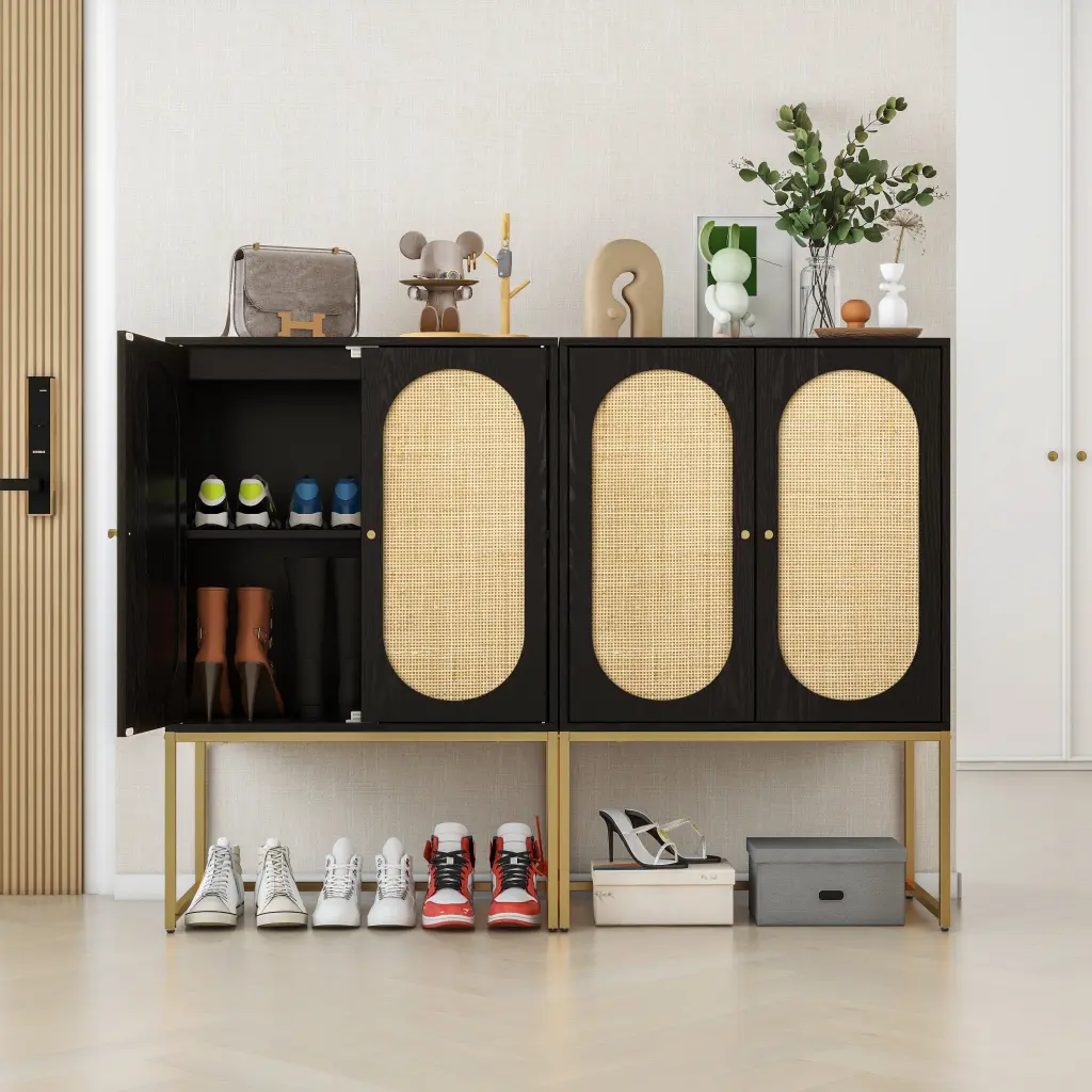 Set 2 2 Door High Cabinet Natural Rattan 2 Door High Cabinet Built Storage milestone homelife