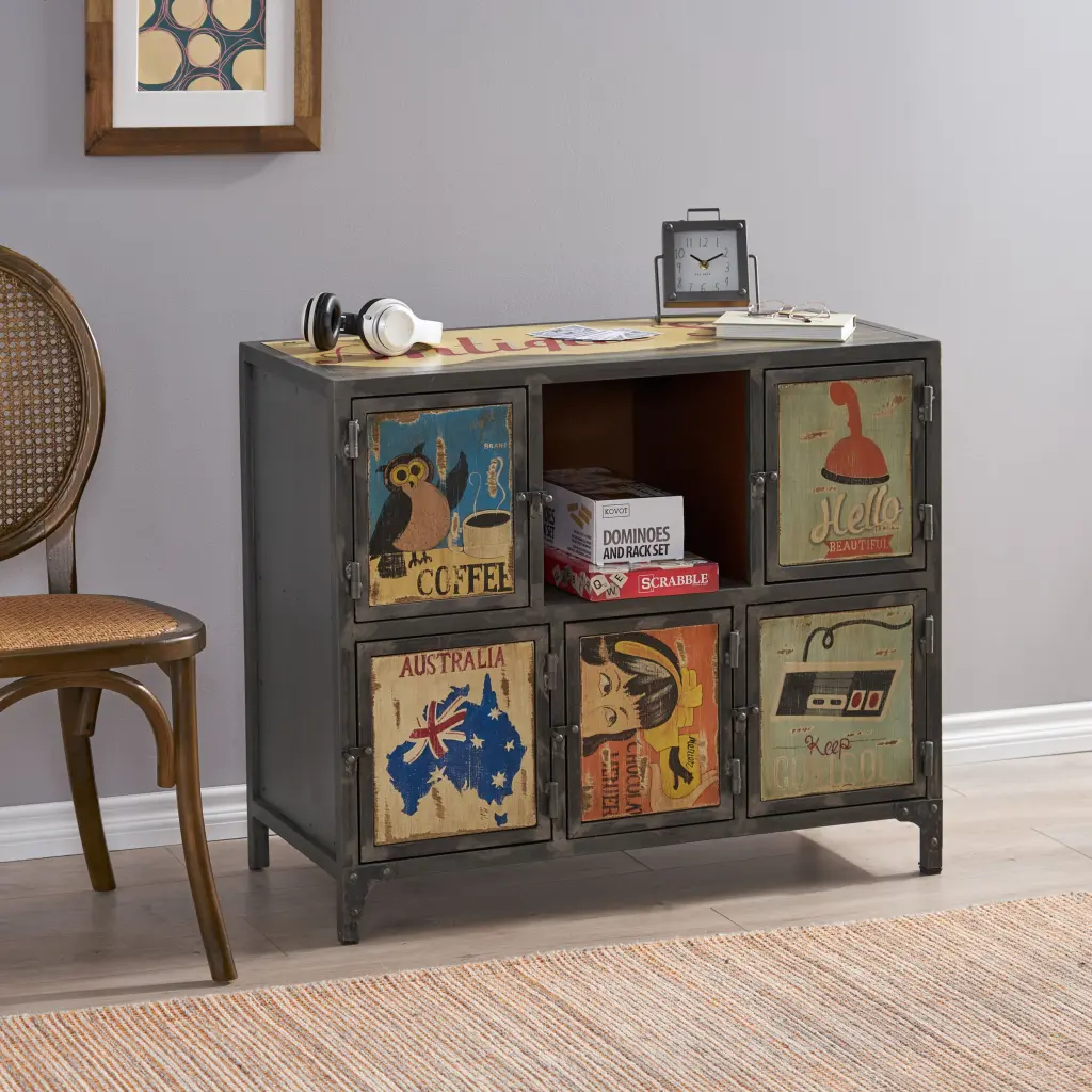 Wooden Iron Cabinet Multicolor Wood Storage Furniture nh-bo