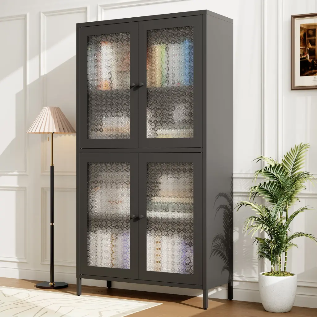 Timeless Metal Storage Cabinet 4 Glass Doors and 4 Shelves rnb