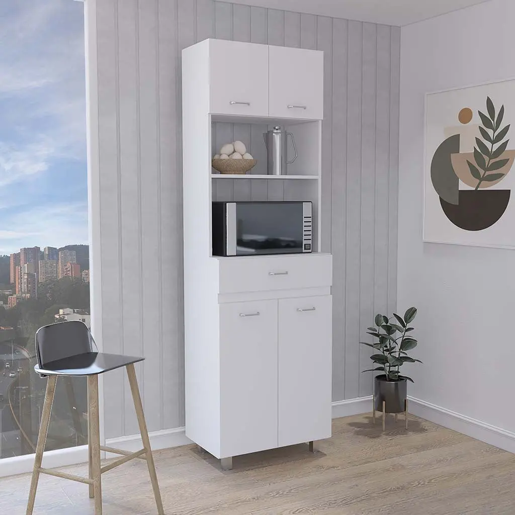 Caribe Microwave Cabinet Four Legs One Drawer Double Door One Shelf tuhome