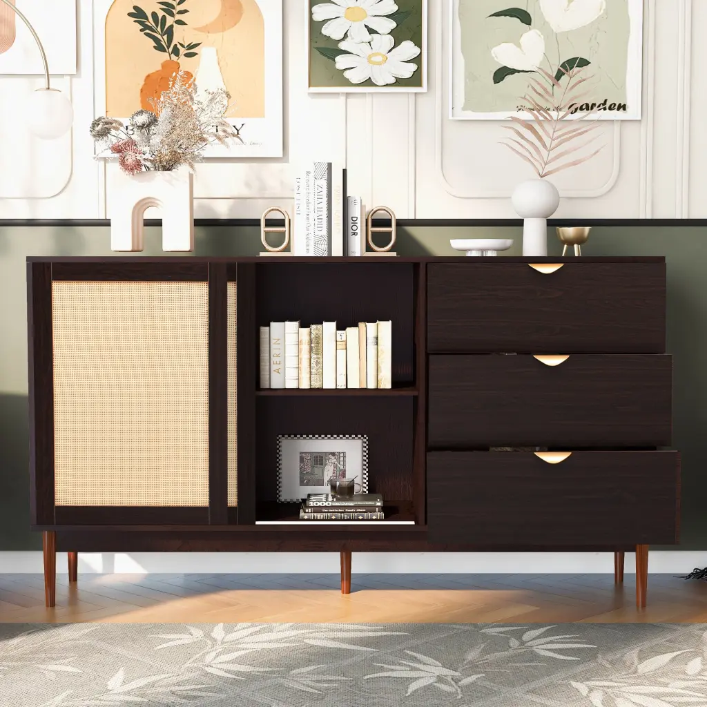 Highlighted Two Door Storage Cabinet Three Drawers And Metal Handles Home u_style