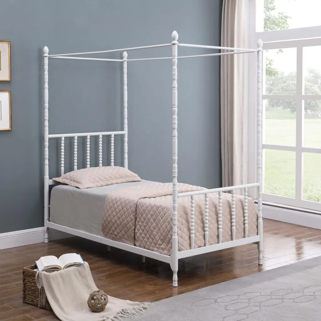 Betony White Twin Canopy Bed Traditional Metal Design furniture max