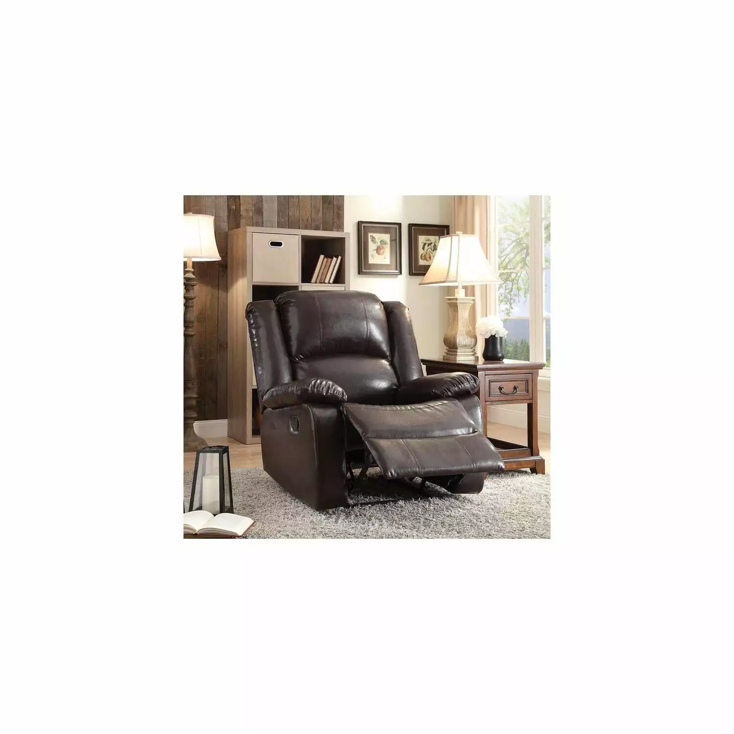 HomeStock Beachy Beauty Recliner Espresso PU Coastal Living Room