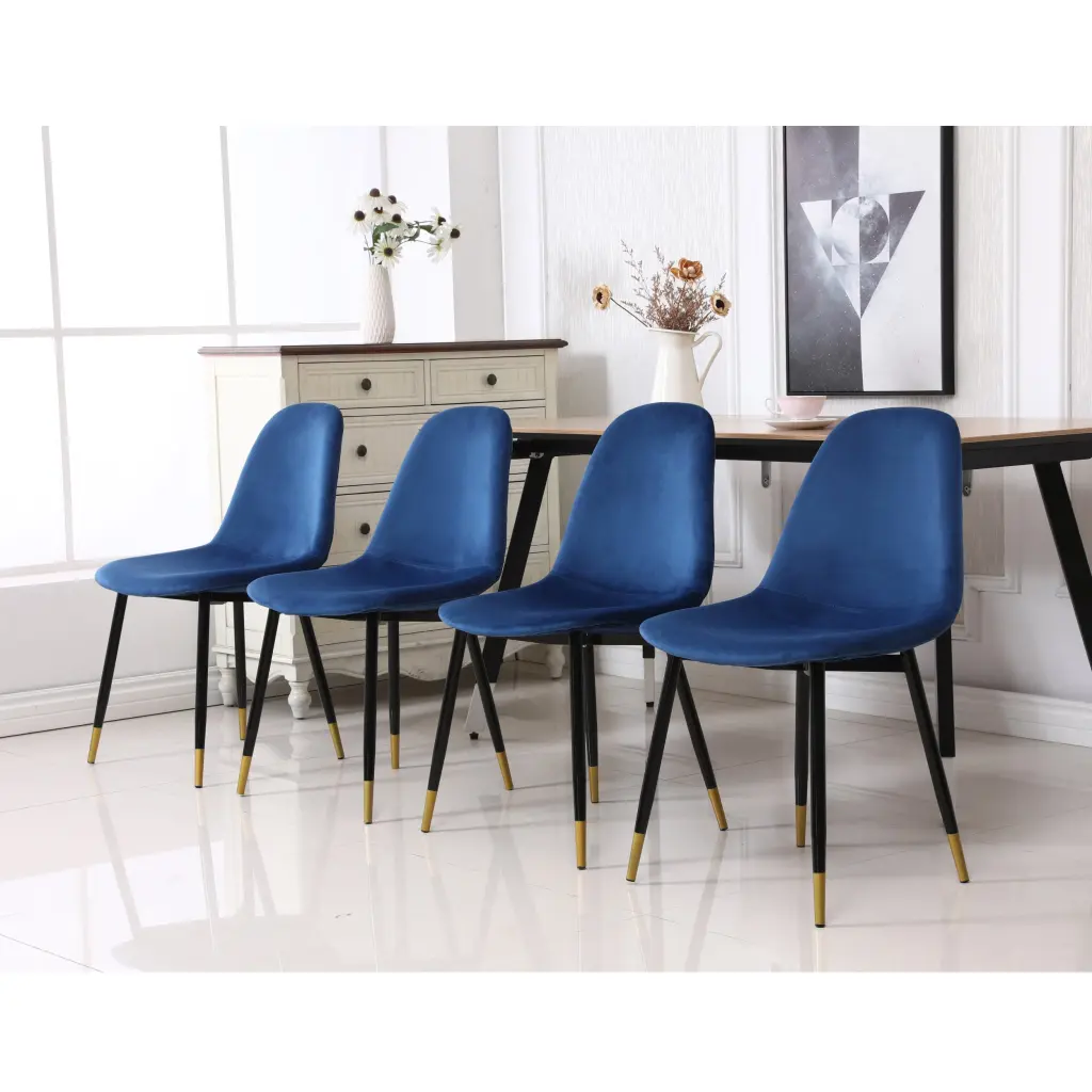 Lassan Contemporary Fabric Dining Chairs Set 4 Blue Polyester Upholstered Seats hz