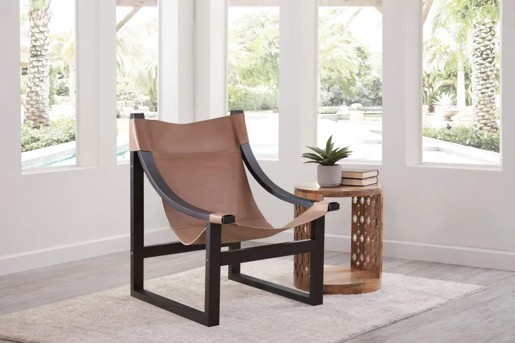 Lima Natural Leather Sling Light Brown Wood steve silver furniture