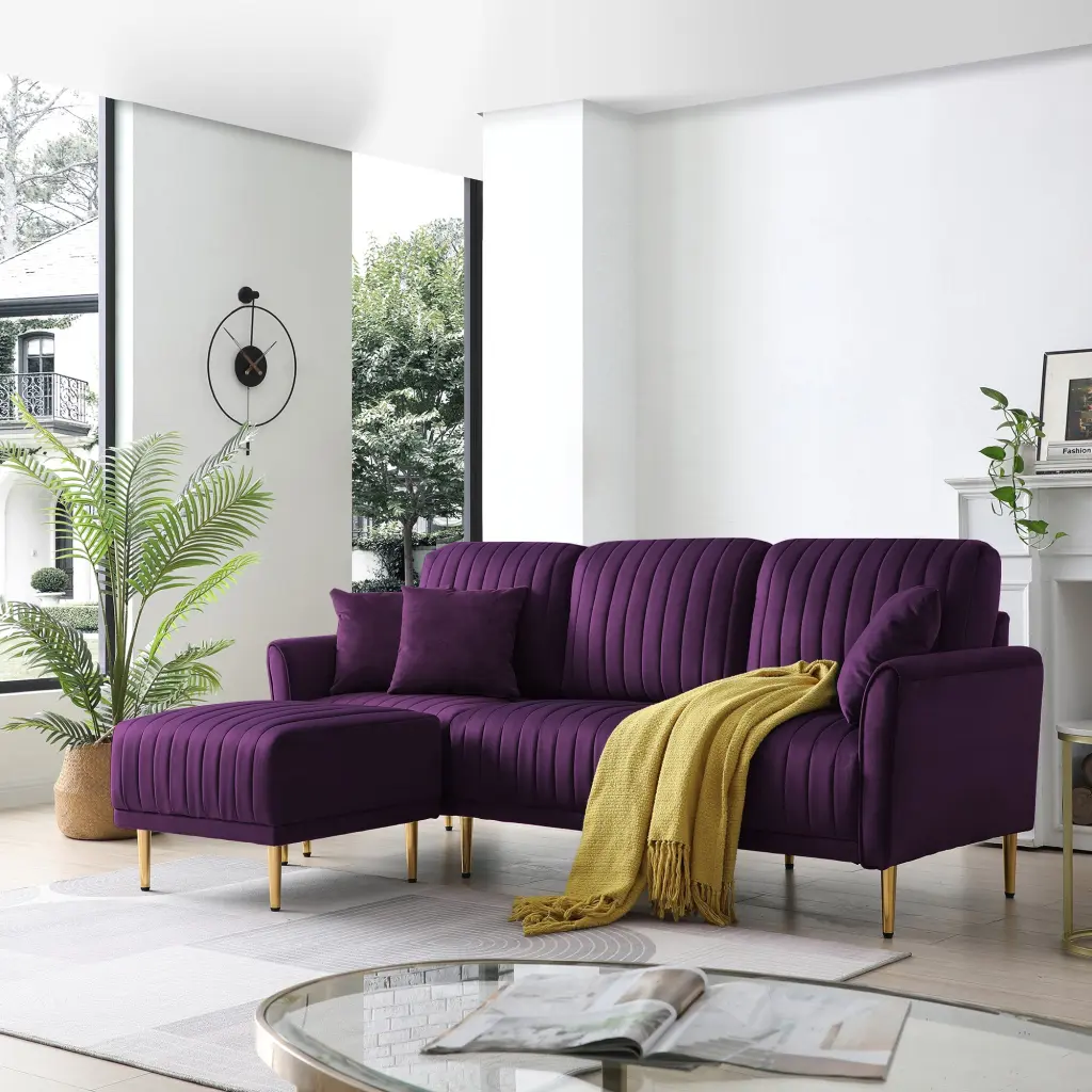 Modern Large Velvet Fabric L Influence Chaise Lounge Couch Sectional Sofa ui furniture