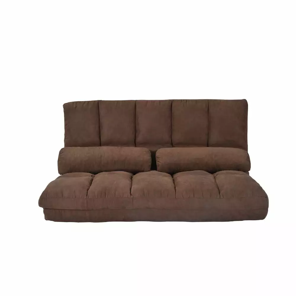 FreshTop Double Chaise Lounge Sofa Floor Couch Two Pillows - Brown