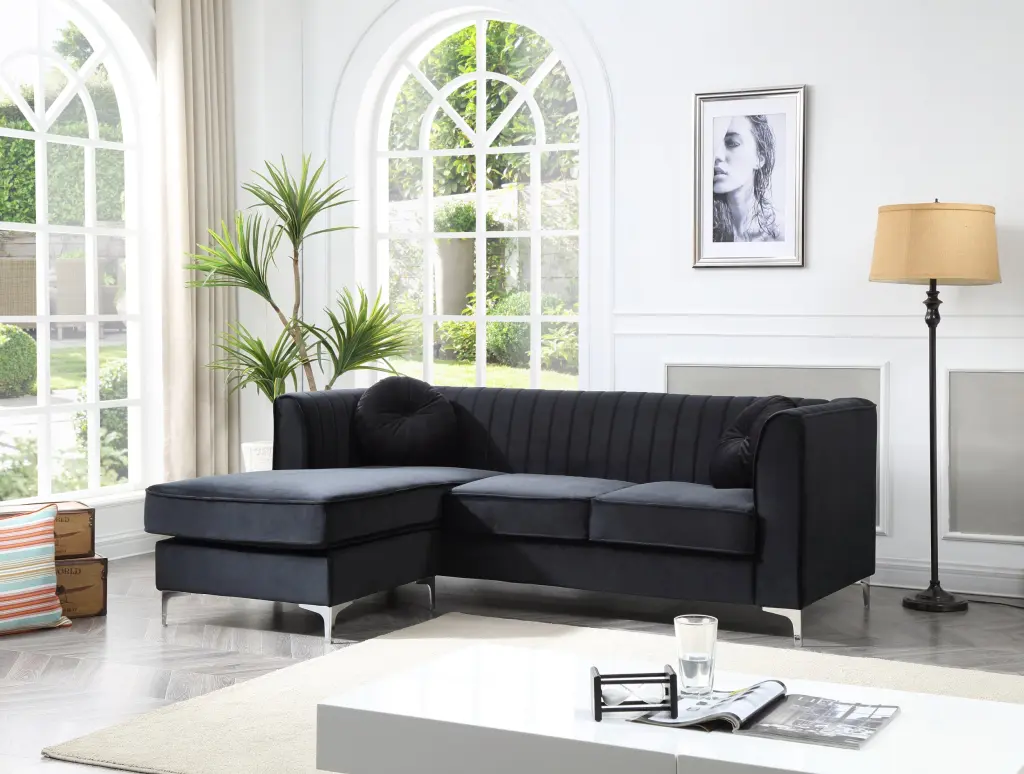 Delray G793B Black Velvet Sofa Chaise 3 Storage Boxes glory furniture