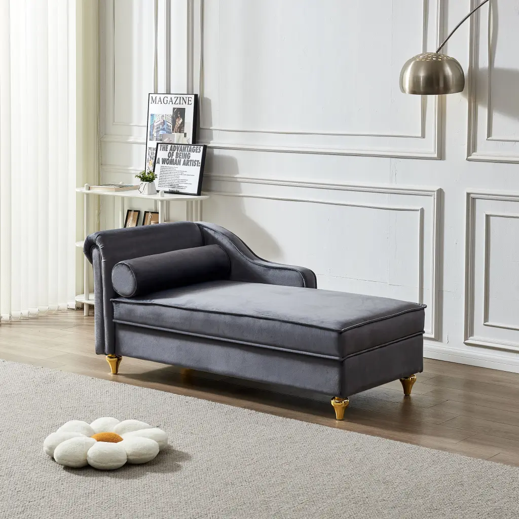 Modern Upholstery Chaise Lounge Chair Storage Velvet Grey Foam hdf store