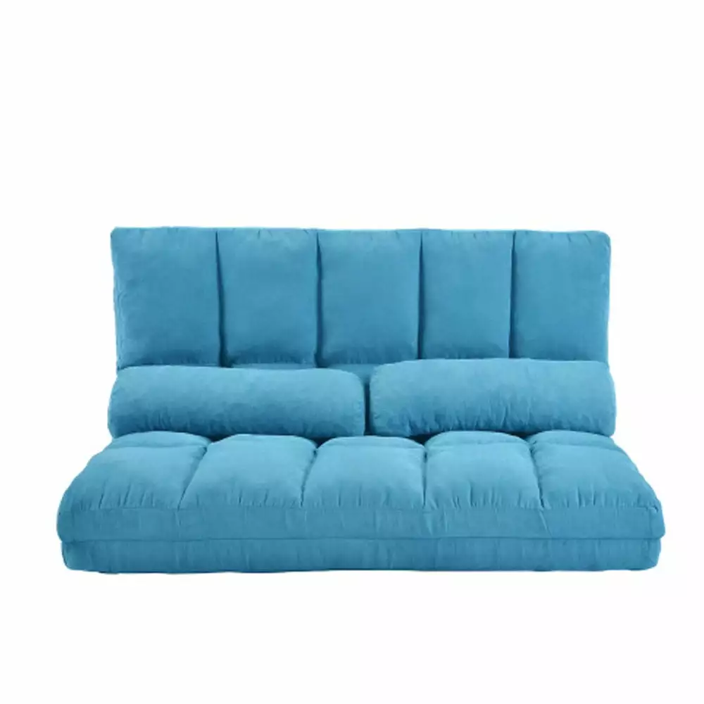 Double Chaise Lounge Sofa Floor Couch Two Pillows - Blue Hypeshops