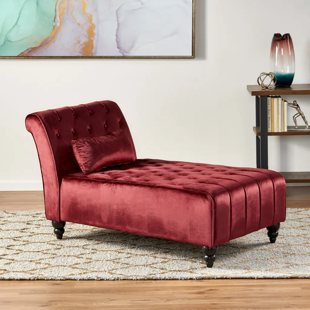 Tufted Chaise Lounge Garnet Velvet nh-ihave