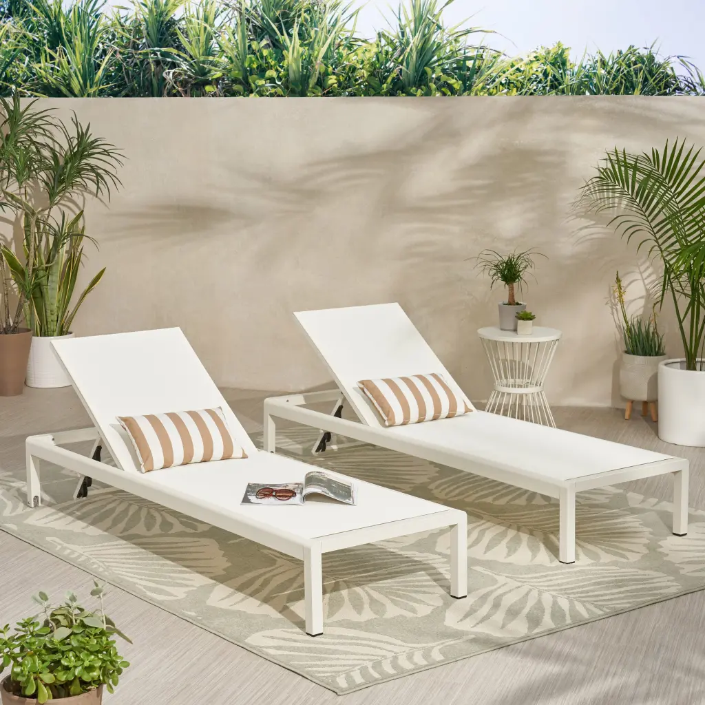 Cape Coral KD Chaise Lounge Gray Set 2 White Wood Frame nh-perfect home