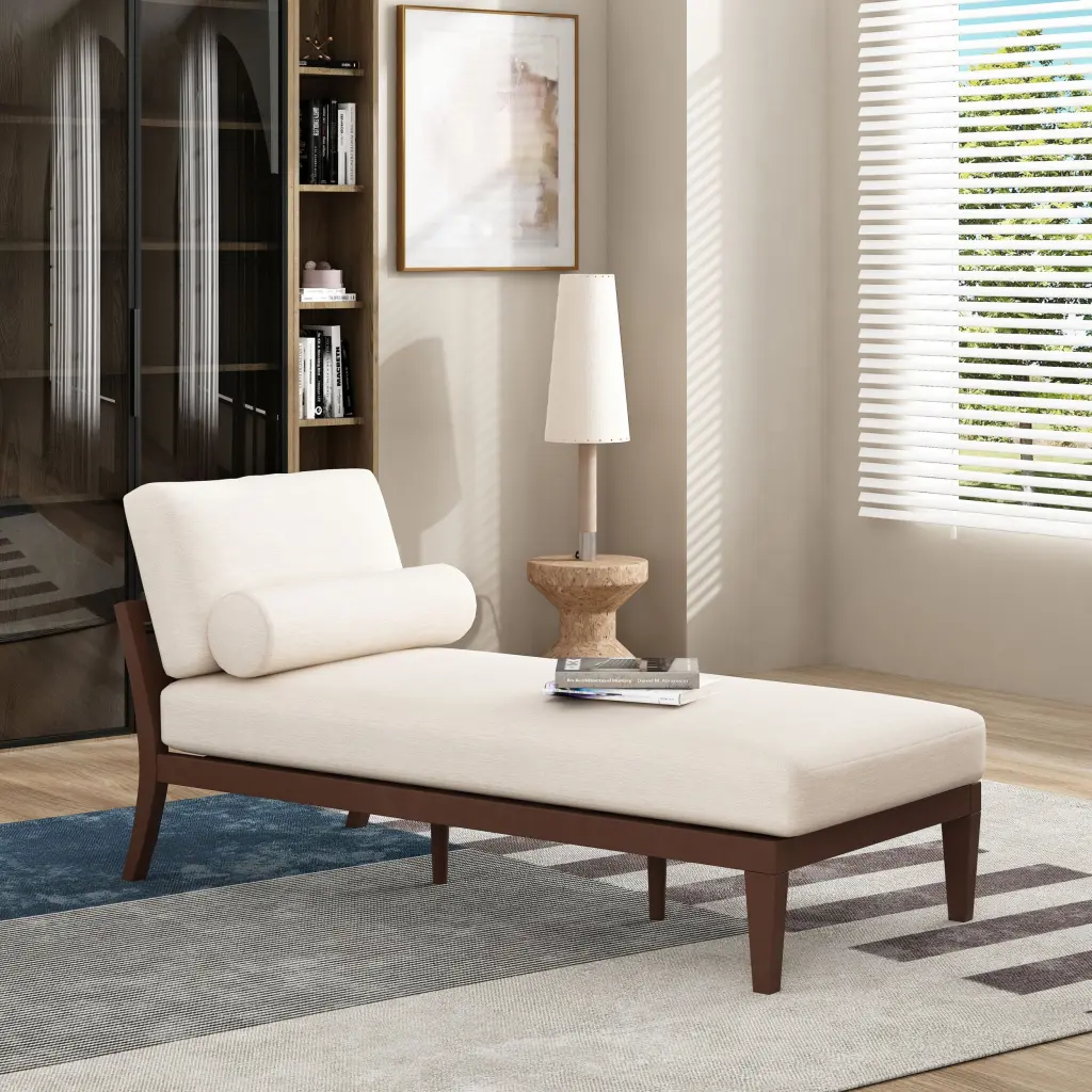 Chaise Lounge Beige Brown Fabric nh-perfect home
