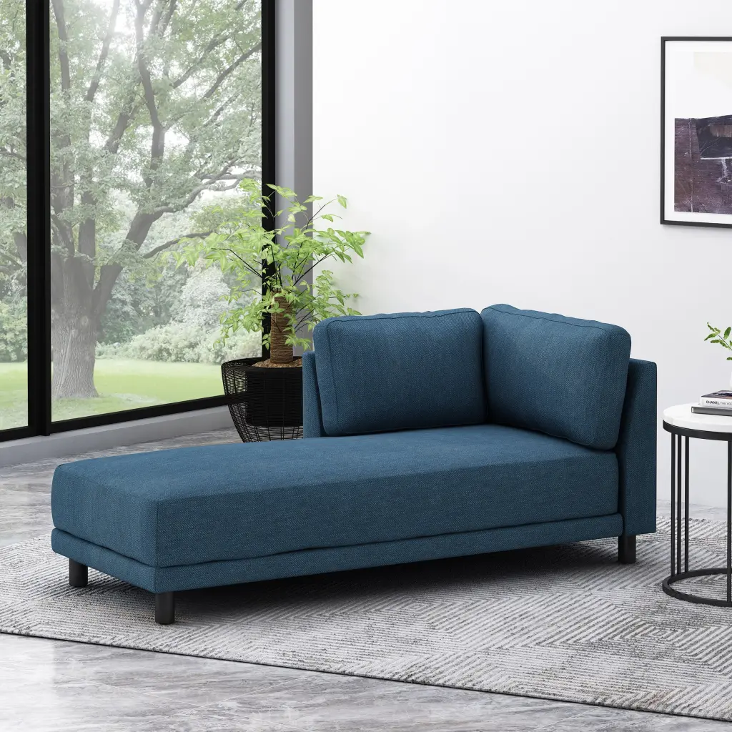 Chaise Lounge Navy Blue Fabric Modern Living Room Furniture nh-purenest