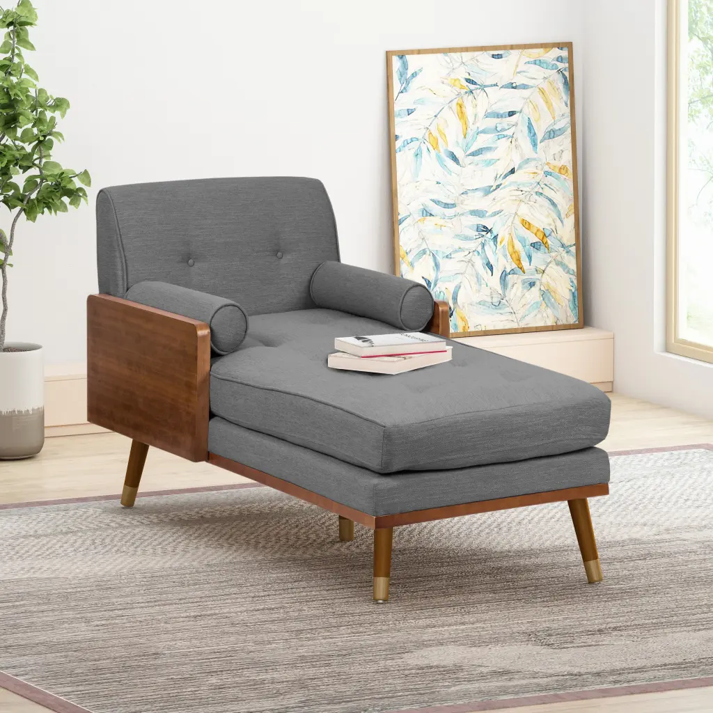 Grey Fabric Chaise Lounge Living Room or Bedroom nh-purenest