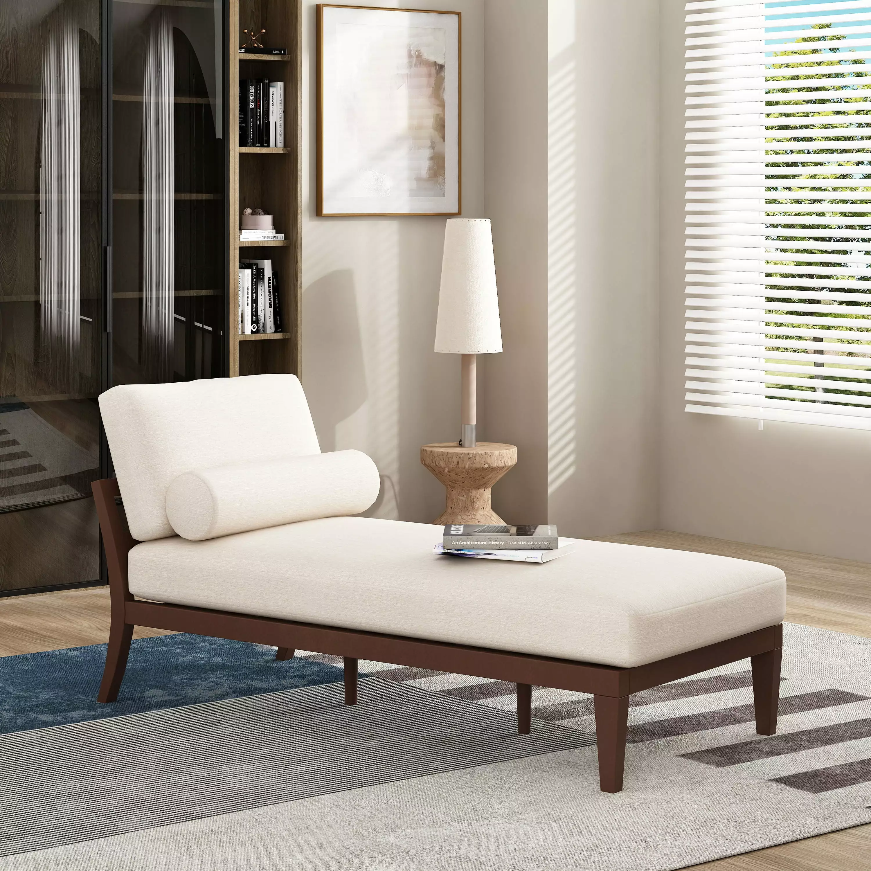 Contemporary Chaise Lounge Button Tufting and Waffle Stitching Smooth Upholstery OMCCHK