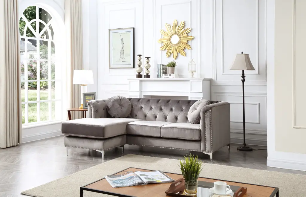 Pompano G782B Sc Sofa Chaise 3 Boxes Dark Gray Dark Gray Velvet Wood Platform glory furniture