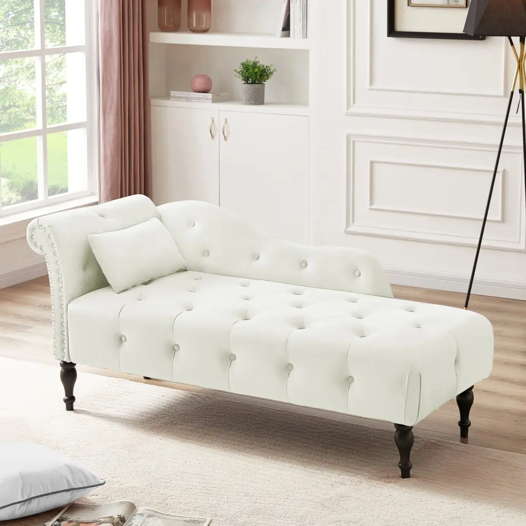 Aijia 60.6 Inch Velvet Chaise Lounge Buttons Tufted Trimmed Solid Wood Leg aijiafurniture