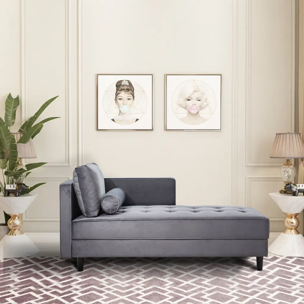 64 Inch Velvet Chaise Mid Century Modern Sleeper Living Room modasi