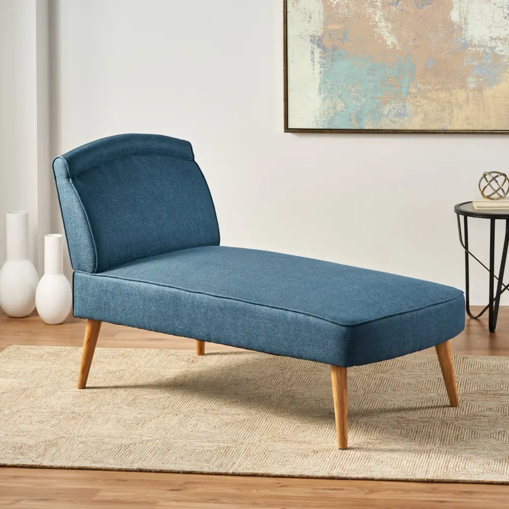 Mid Century Modern Fabric Chaise Lounge Navy Blue nh-ihave