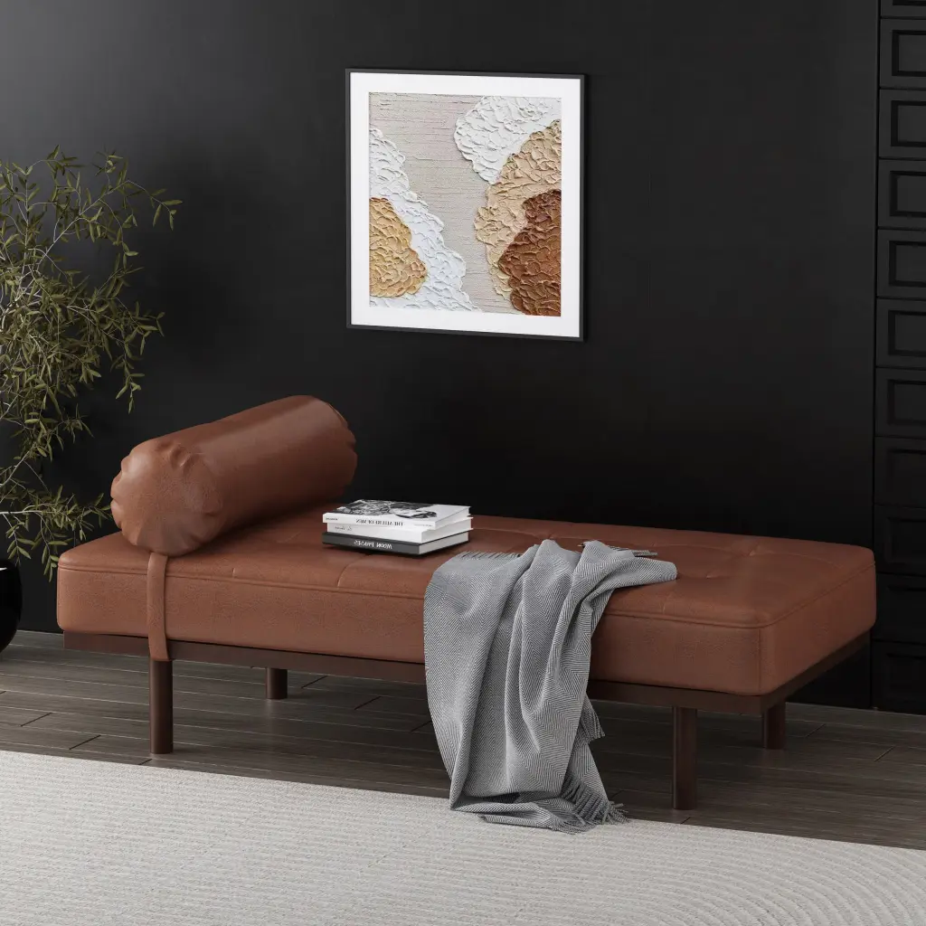 Chaise Lounge Light Brown PU Leather Living Room nh-perfect home