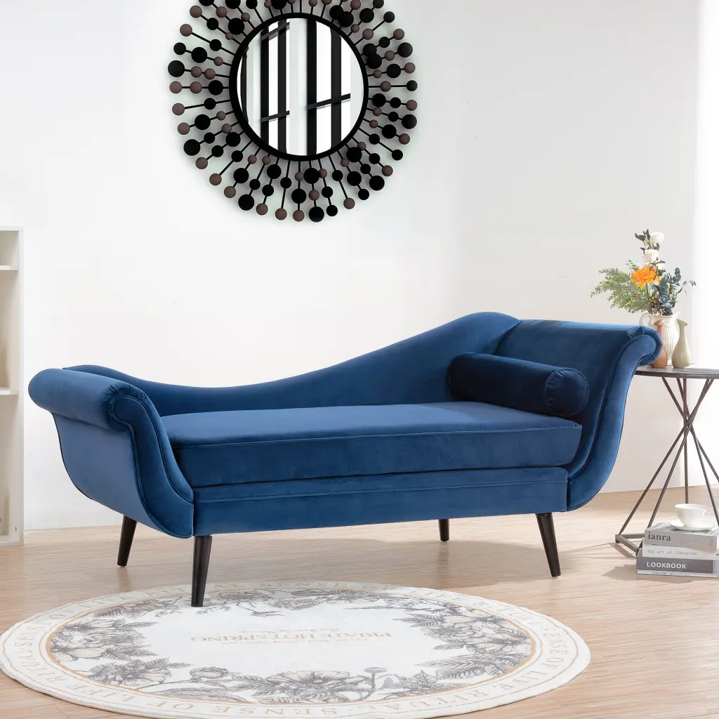 Blue Fabric Chaise Lounge Scroll Arm Living Room Comfort rnb