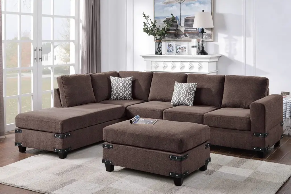 Living Room Furniture Chocolate Chenille Sectional Ottoman Linen kanepe