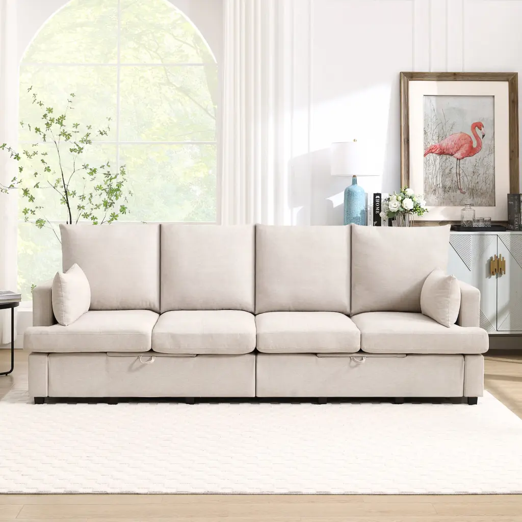 Modern Modular Sofa 4 Seat Chenille Sectional Couch Set 2 Pillows w2674