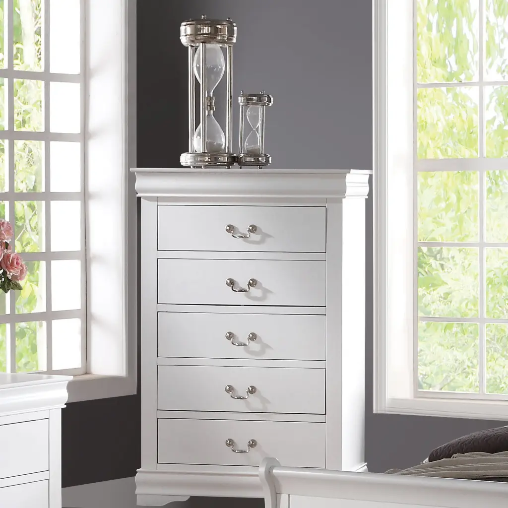 White 5 Drawer Chest Metal Handles Bedroom Particle Board Dresser furniture max