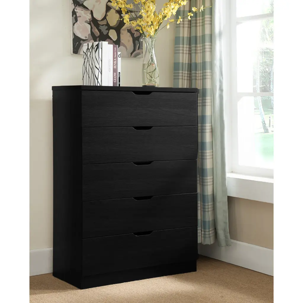 Modern Black Five Drawer Clothes and Storage Chest Cabinet Metal id international- inc.