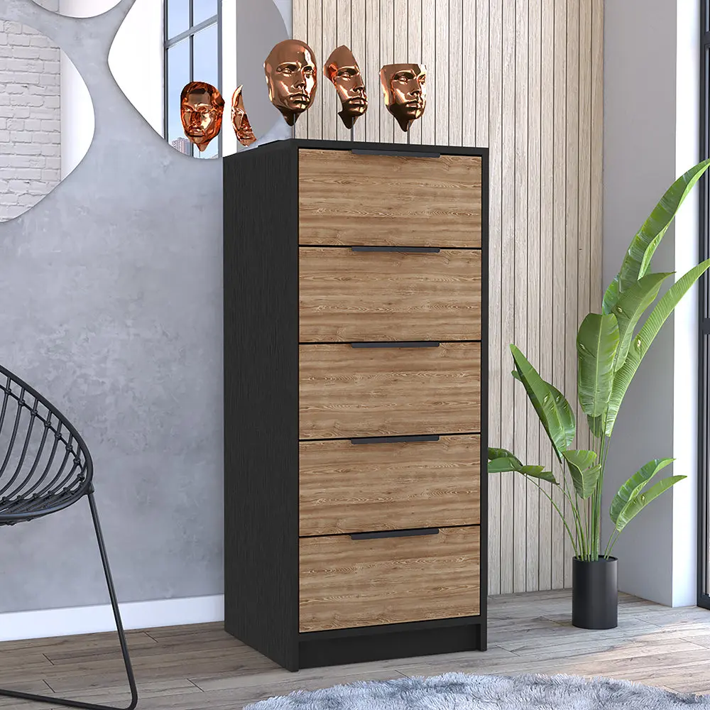 5 Drawers Dresser Maryland Metal Handle Black Wengue Pine Finish treevol furniture