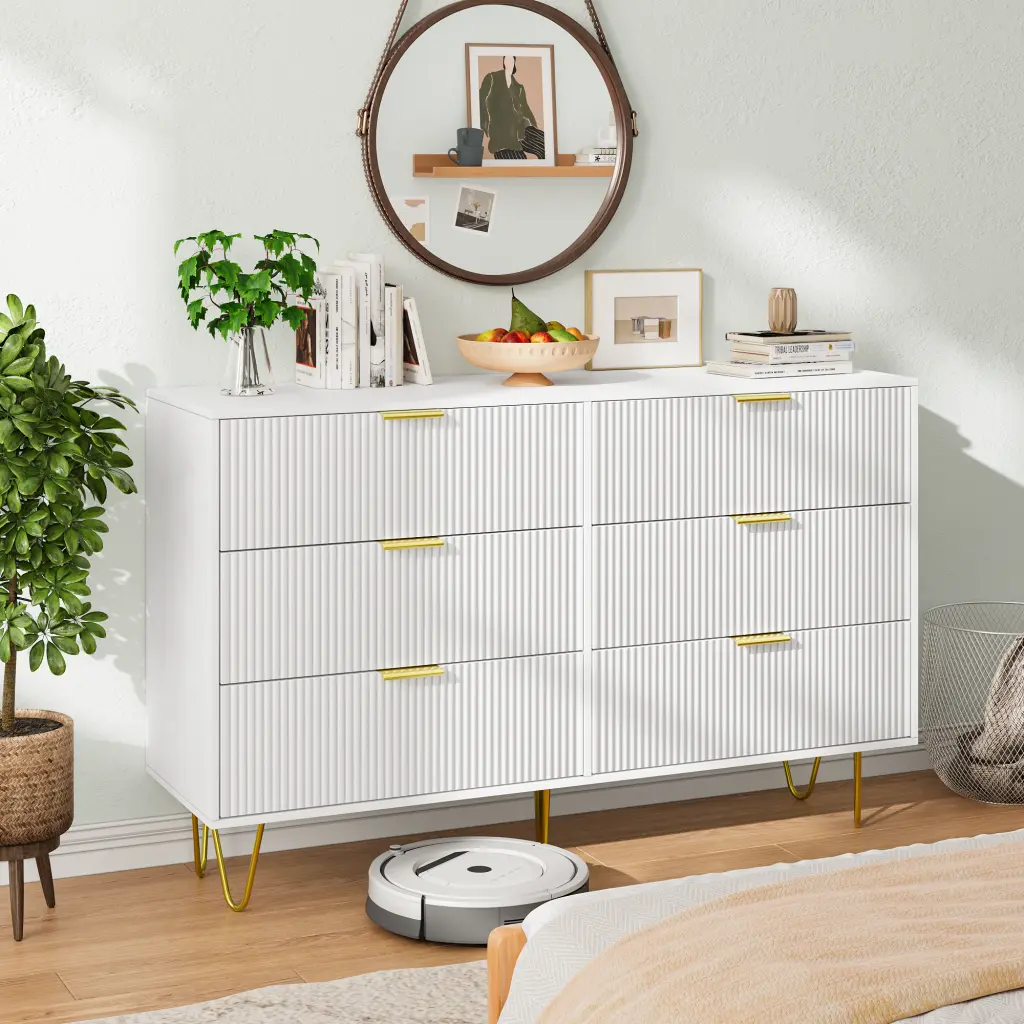 Modern White 6 Drawers Wide Chest Drawers Bedroom Big Size Storage Dresser zhonglei