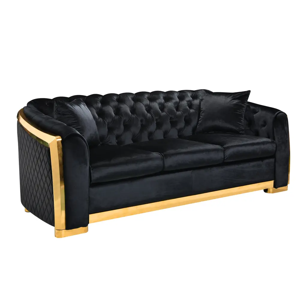 Velvet Premium Chesterfield Sofa Set, 84 Inches Tufted 3 Seat Couch Pillows dg chuang ying